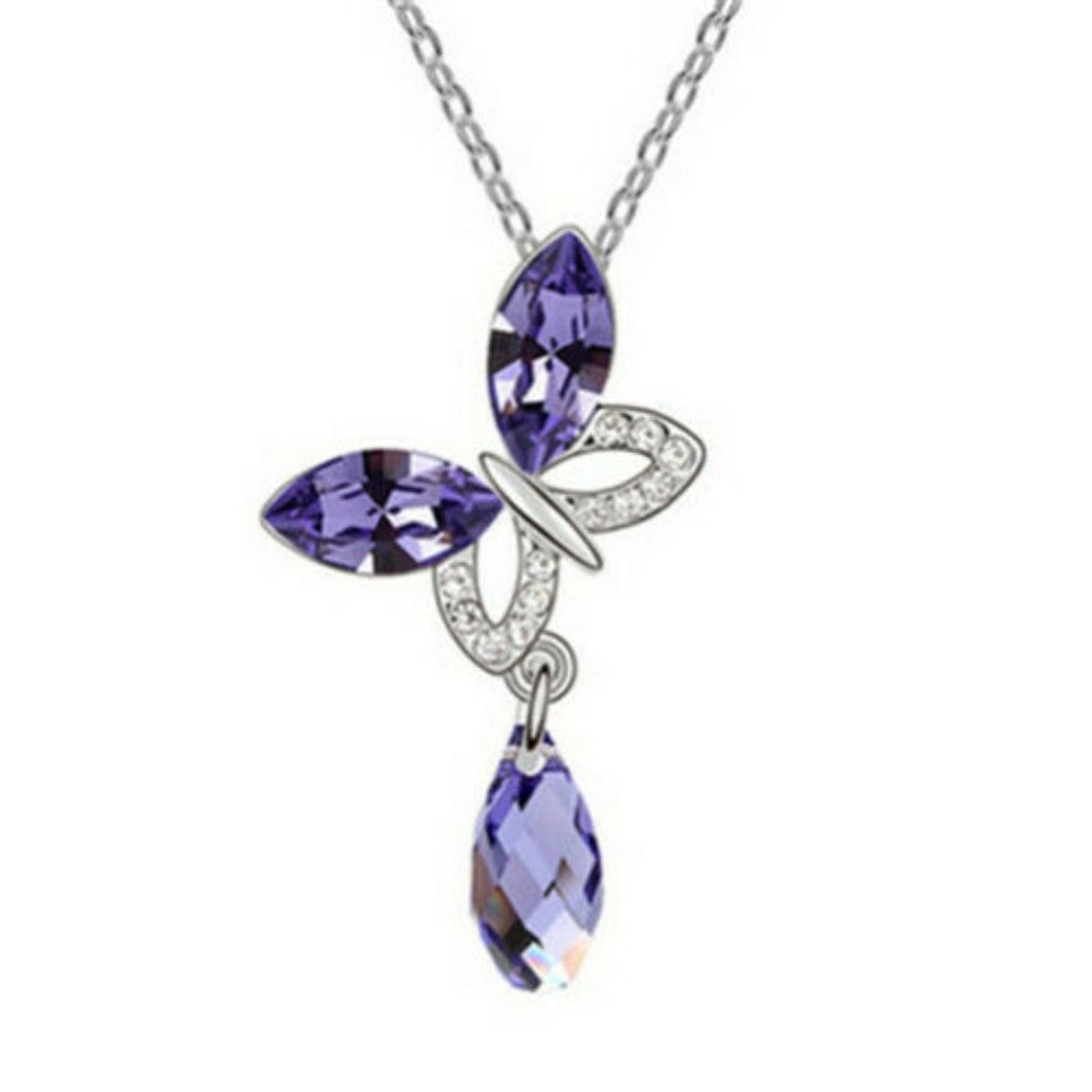 NWOT Purple Drop Butterfly Pendant Necklace